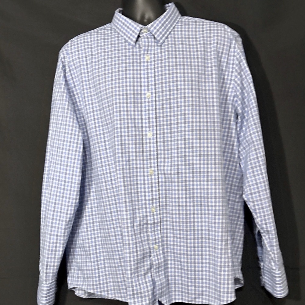 UNTUCKit Mens Blue White Plaid Long Sleeve Button Down Shirt Slim Fit Size‎ XXL